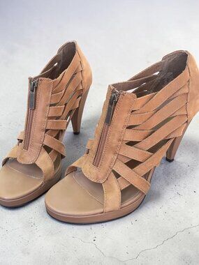 Harley Davidson Tan Leather Cage Platform Heels Size 10M